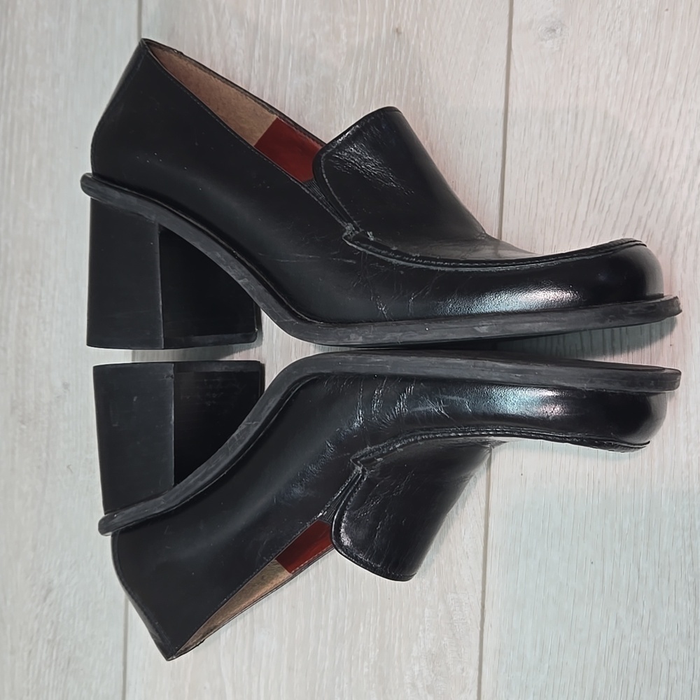 Vintage Nine West Kinetic Leather Y2k Women's Loafers Square Toe Heel Shoes 7.5M - Picture 9 of 12